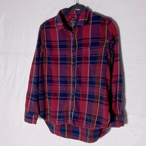 Roots Red Blue Plaid Flannel Button Up Top S